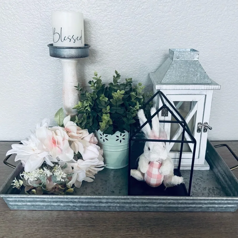 Spring Easter Bunny Floral Farmhouse Candle Decor Tray Bundle Lot